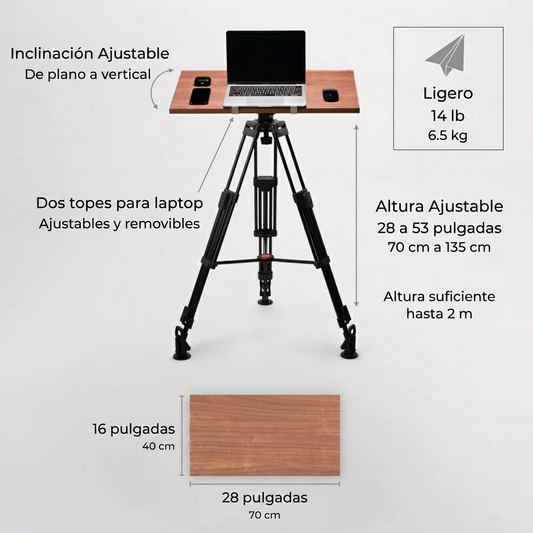 Escritorio de Pie Trípode Pro — Plegable, Portátil y de Altura Ajustable